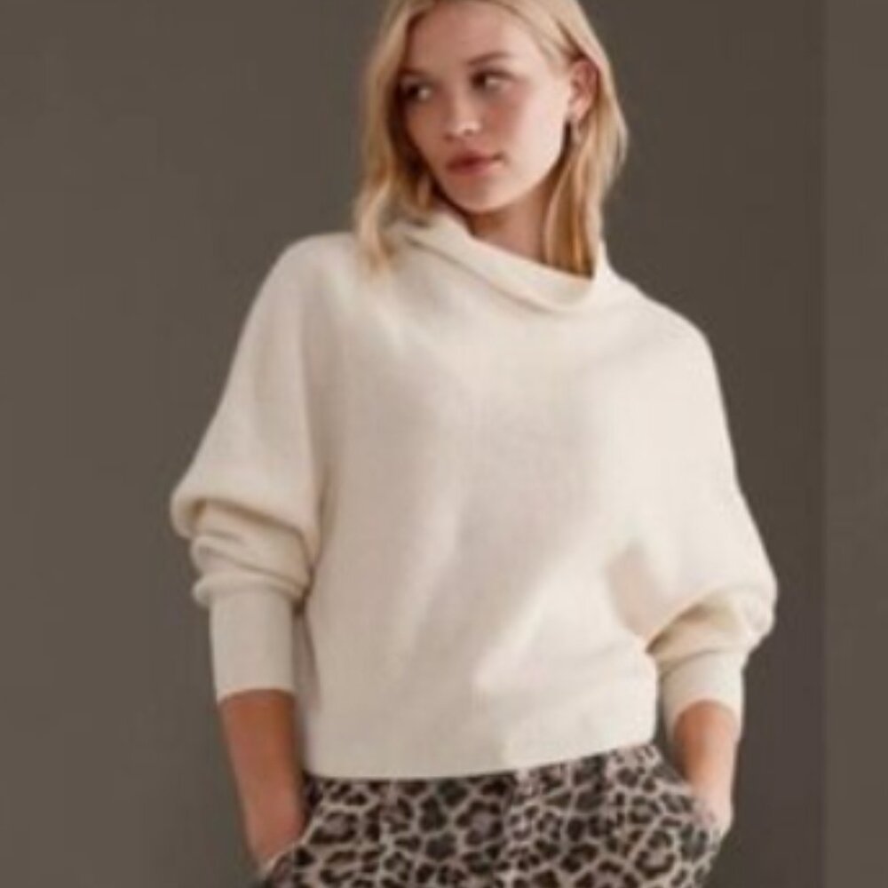 Anthropologie Pilcro100% Cashmere Ribbed Mock Neck Jumper Sweater Ivory